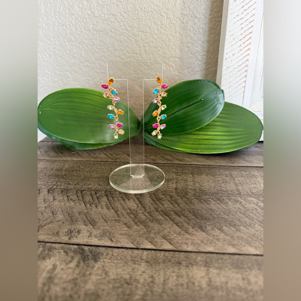 Colorful Gemstone Drop Earrings - Picture 2 of 6